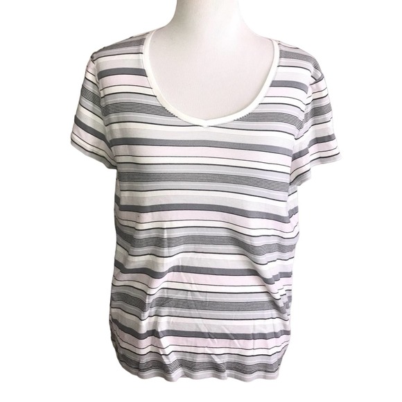 CROFT & BARROW GRAY WHITE STRIPED COTTON TEE LARGE - Picture 1 of 4